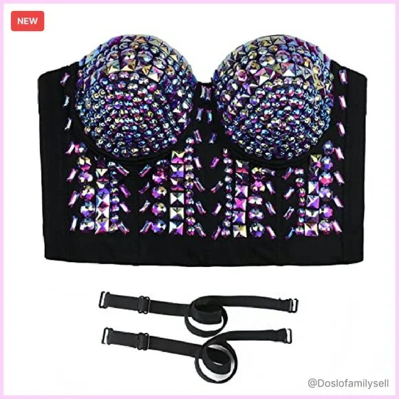 Sexy Rhinestone Bustier Crop Top Glitter Corset Clubwear Y2K Chic Adjustable
